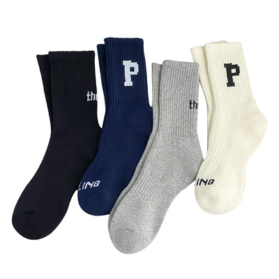 搭配鲨鱼裤的袜子女秋冬款纯棉中筒袜运动加厚毛巾底灰色瑜伽长袜