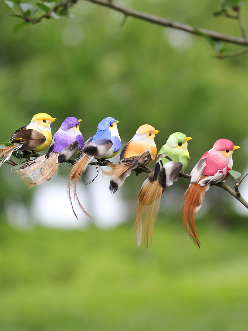 装饰仿真小鸟森系捆绑树枝动物泡沫假鸟工艺品艺术田园羽毛鸟
