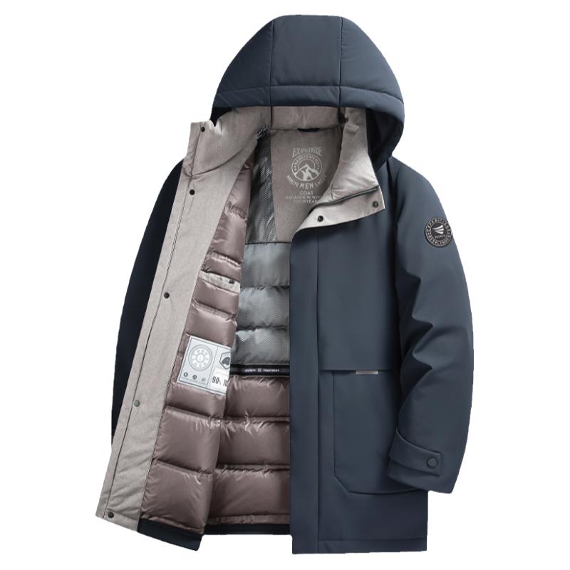 老人头【鹅绒】羽绒服男装中长款加厚保暖中老年爸爸冬装外套新款