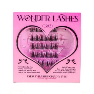 wonderlashes免胶LC翘假睫毛放大卷翘上镜自然小恶魔单簇透明胶条