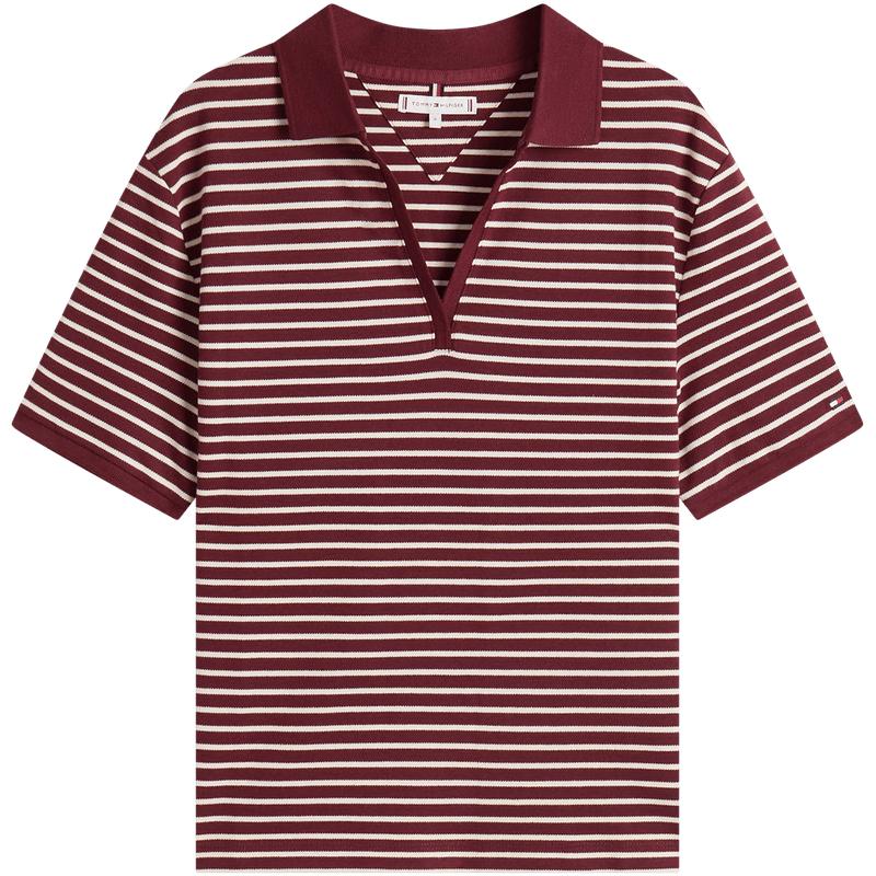 Tommy女装珠地网眼条纹宽松POLO