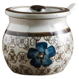 调味盐罐子辣椒油罐厨房家用陶瓷耐高温豁口带盖勺装调料瓶罐小号