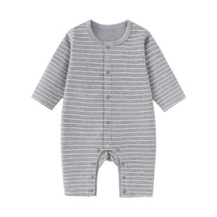 babylove婴儿连体衣春秋季微绒保暖哈衣爬服柔弹条纹睡衣宝宝衣服