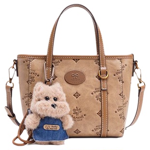 Daphne/达芙妮2026新款可爱斜挎包印花蝴蝶结小菜篮子复古手提包