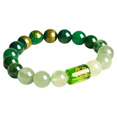 普陀山五行补缺手串女补木喜用天然水晶孔雀石聚宝盆多宝招财手链