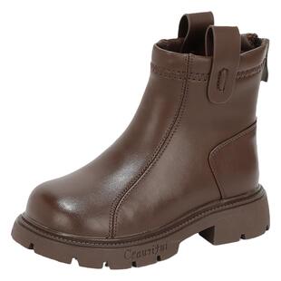 舞玛女童真皮马丁靴儿童短靴子2025新款女孩秋冬季加绒冬款二棉鞋