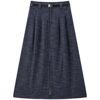 太平鸟女装夏季高腰可拆卸腰带牛仔长裙A字裙女A1GFF2224
