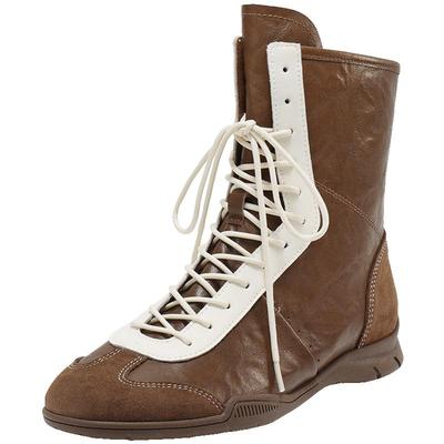 百丽复古英伦拳击靴夏新运动风中筒西部休闲靴子女BAS61DZ5