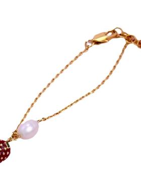 天然珍珠珐琅草莓手链清新甜美风