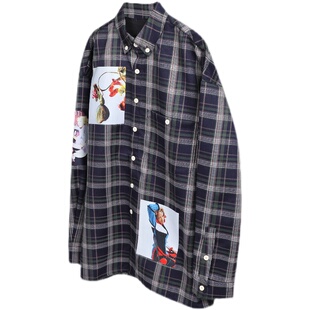 REBELTOREBEL 现货！原创艺术家烫画贴布拼贴复合面料格子衬衫