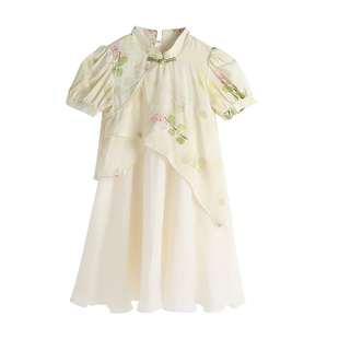 布丁哈鲁童装夏装女童连衣裙新中式国风2026新款儿童休闲夏季套装