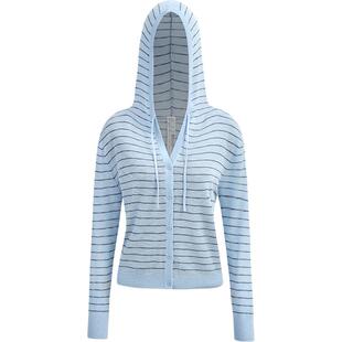 本来BENLAI女士假两件撞色条纹连帽针织开衫2026春新款BNT960007