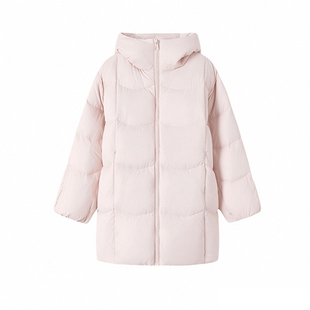 大码女装胖mm粉色显瘦高级感连帽外套冬季加厚保暖甜美风棉服上衣