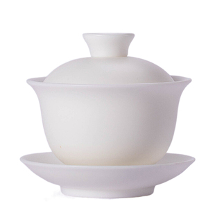 德化陶瓷羊脂玉素烧盖碗茶杯三才茶碗单个泡茶不烫手功夫茶具套装