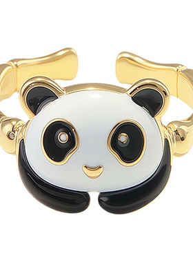 国潮可爱呆萌熊猫戒指女生