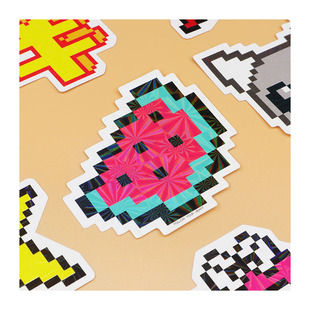 B213像素家族原创卡通贴纸套装镭射材质12张