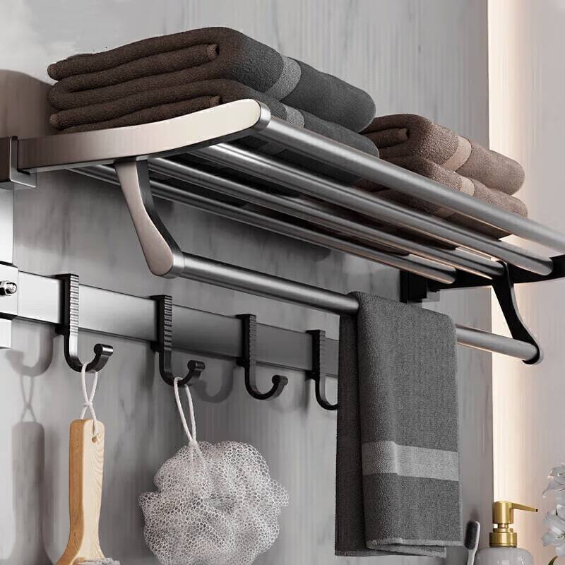 毛巾架免打孔太空铝卫生间壁挂浴室置物架收纳厕所卫浴挂件壁挂式