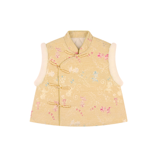 Amybaby女童套装冬季2025新款中式国风连衣裙刺绣锦鲤马甲阔腿裤