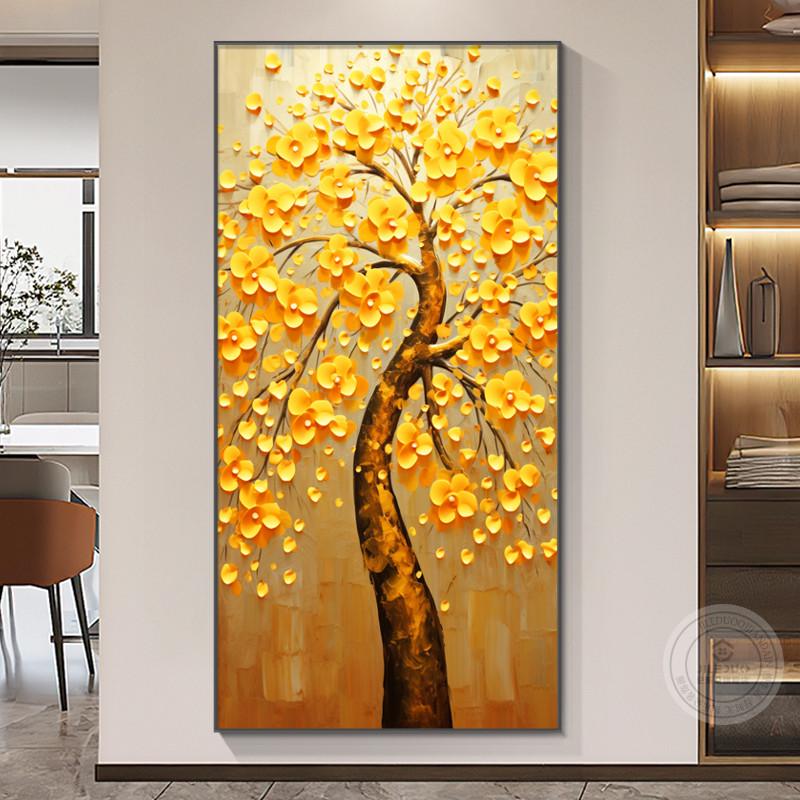 新款发财树装饰画新中式招财入户玄关走廊过道进门生财正对门挂画图片