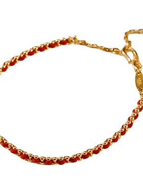 金包银红绳编织手链2026本命年女轻奢高级感金色链条手饰送礼首选