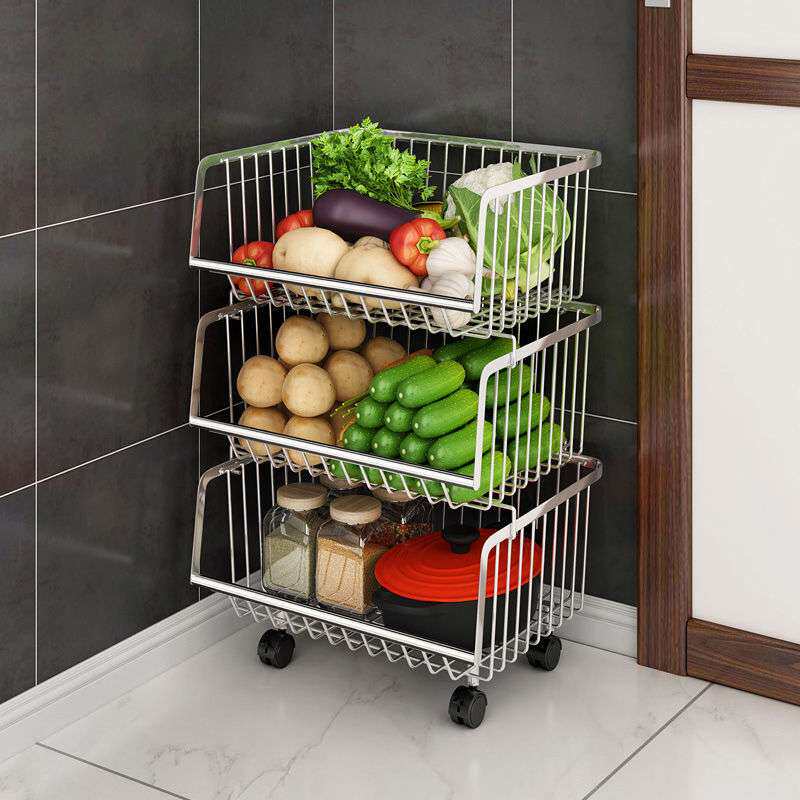 不锈钢厨房置物架水果篮果蔬篮架小推车加厚蔬菜架收纳