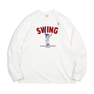 马登工装 美式复古字母棒球印花长袖T恤圆领内搭纯棉打底衫男春