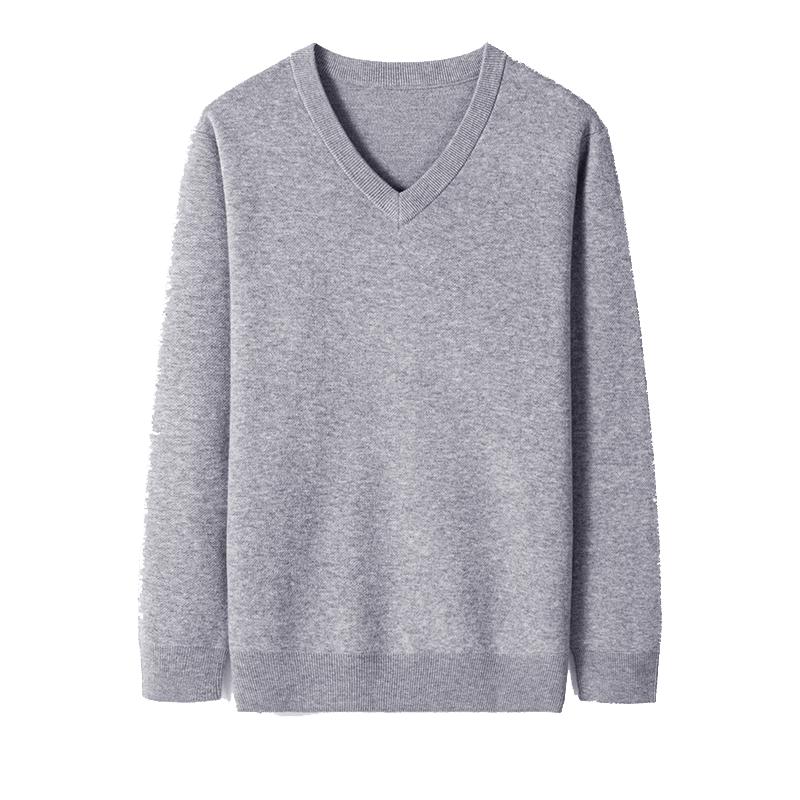 恒源祥纯羊毛衫男秋冬毛衣爸爸装加厚V领品牌针织打底衫套头线衣