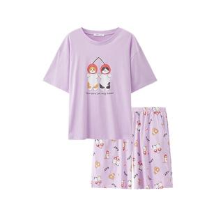 【抗菌】三福睡衣夏季可爱印花套装宽松圆领短袖短裤家居服女生
