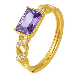 亚一黄金足金彩锆轻奢戒指古法精致华丽浪漫指间点缀贵气神秘通勤