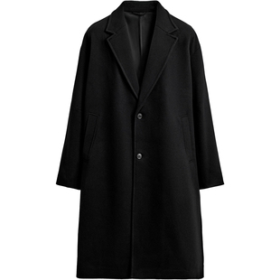 柜799！秋冬男装简约休闲宽松西装领中长款大衣厚外套5070400 800