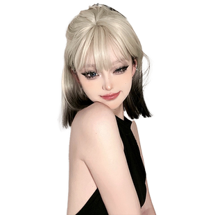 假发女短发全头套网红渐变齐刘海短直发甜美逼真白金色Lolita假发
