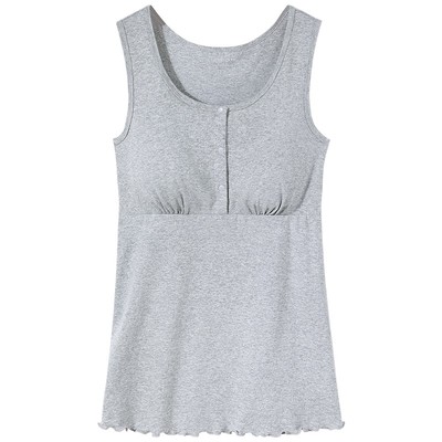 哺乳背心吊带纯棉春秋季带胸垫产后款睡觉喂奶可外穿免穿文胸大码