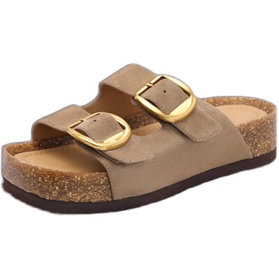 2025万增百丽夏女鞋厚底勃肯鞋真皮外穿户外凉拖鞋妈妈鞋B2W1DBT4