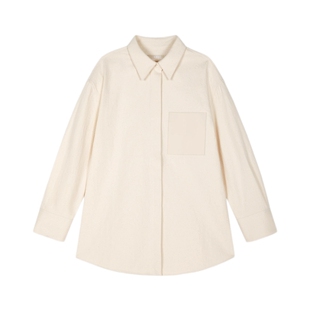 LESS春暗扣棉质汉麻宽松拼接牛仔皮大口袋长袖衬衫2O2210410