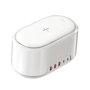 派凡【以1抵8】65W无线充电器带插座LED夜灯三合一手机快充站桌面桩多口多头功能usb插头多孔氮化镓排插