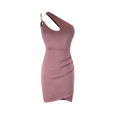 包身裙纯色金属链条吊带连衣裙