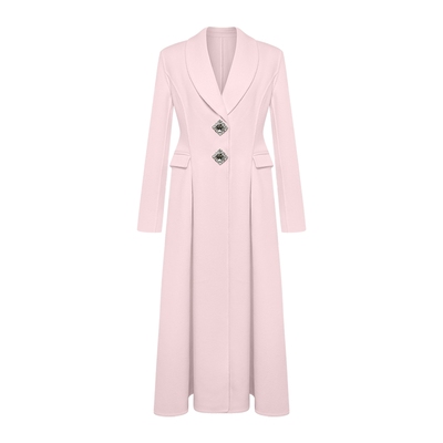 Maison Wester2025年冬季新品温柔粉钻扣西装领羊毛长款大衣外套