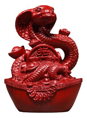 红色木头十二生肖蛇吉祥物摆件