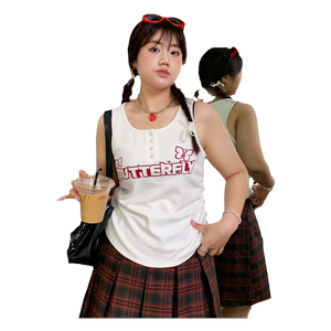 YUZI鱼子上衣U型吊带背心大码女装微胖mm妹显瘦遮肉200斤气质百搭