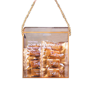 新年透明pet手提糖果饼干盒烘焙太妃糖包装盒雪花酥曲奇点心盒子