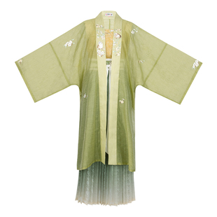 重回汉唐雀春时直领对襟长衫改良吊带褶裙全套原创宋制汉服夏款女