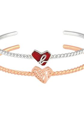 agnès b.纯银女士轻奢心形手镯小众设计感叠戴手链   玫瑰金