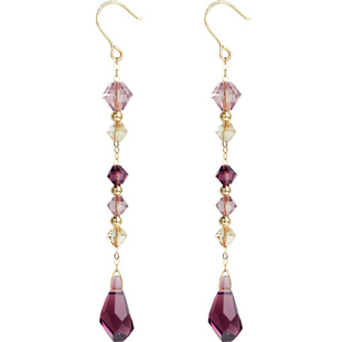 施家特有棱镜面水滴紫水晶法式复古高级感14K包金耳环长款耳夹女