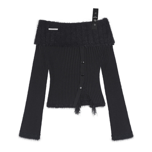 SagiDolls少女斗志 #乌羽柔梦#纯欲黑色斜肩针织上衣情人节约会春