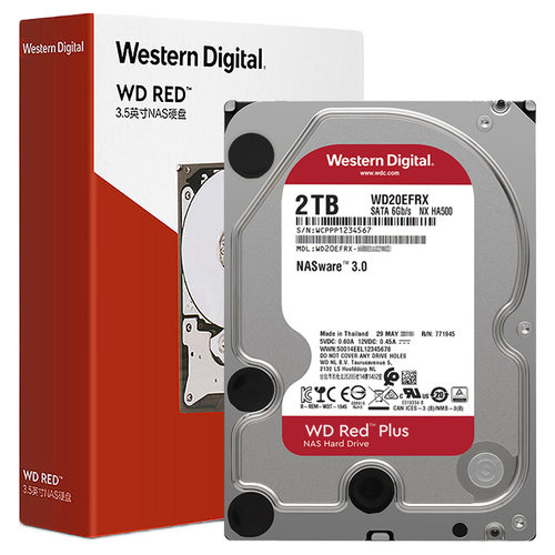 正品WD西部数据Red红盘Plus WD20EFPX  2TB NAS硬盘垂直式5400转