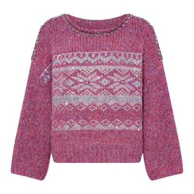 TCH时尚烫钻紫色韩版洋气减龄宽松圆领针织衫上衣女冬T75D09E5059