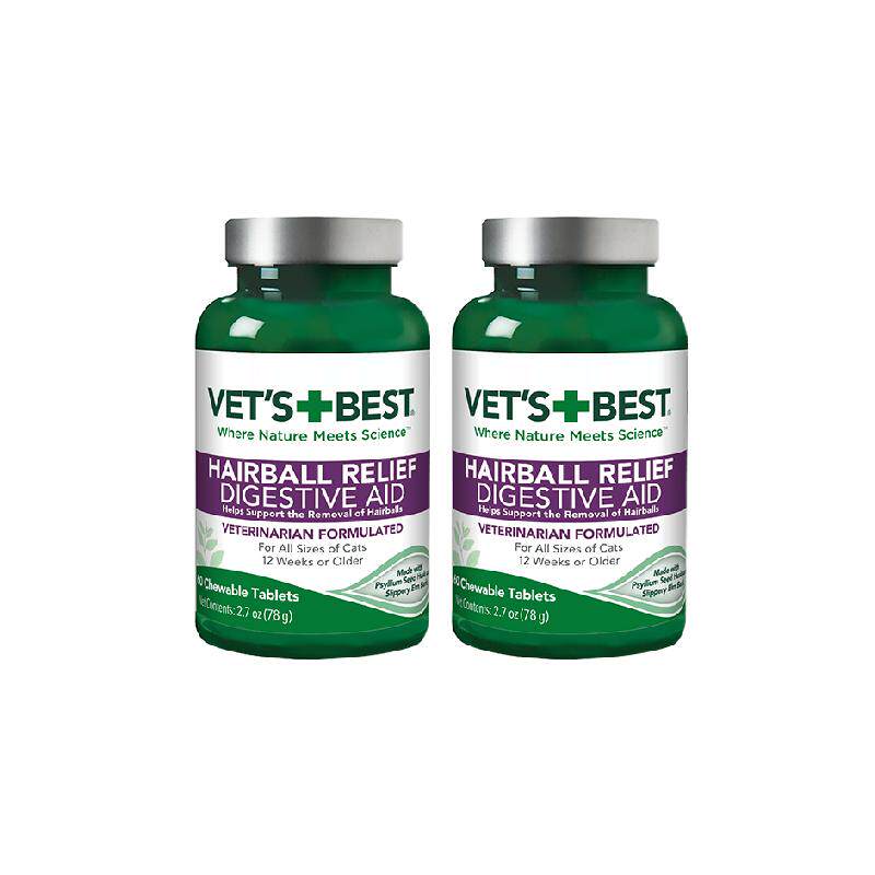 VET'S BEST绿十字猫草片猫咪调理肠胃温和排毛化毛球片60粒*2
