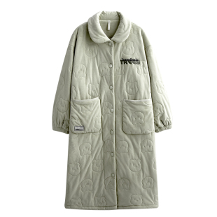 女士珊瑚绒睡袍冬季三层夹棉加绒加厚空气棉可爱休闲长款浴袍睡衣