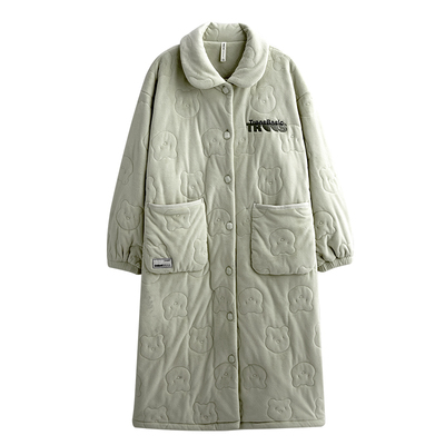 夹棉睡衣女冬三层加厚珊瑚绒睡袍