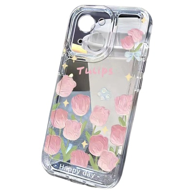 唯美pink tulip flowers clear case适用iphone 11 12 13 14 15 16 17 pro max XR XS MAX 7 8 PLUS